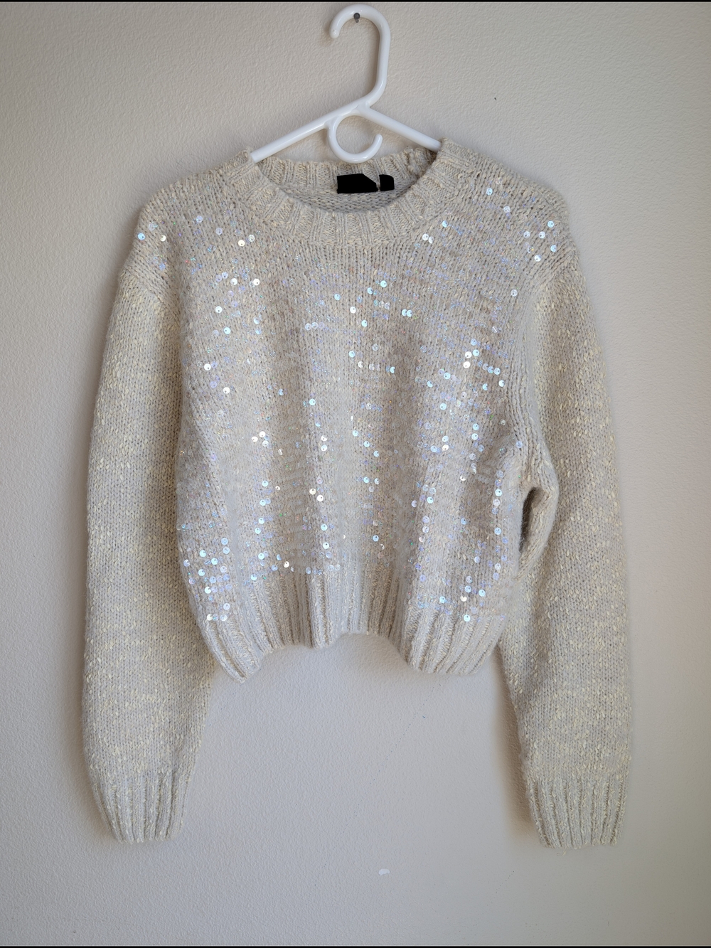 RD Style Ivory Sequin Crewneck Sweater Women's Size L - Picture 2 of 11